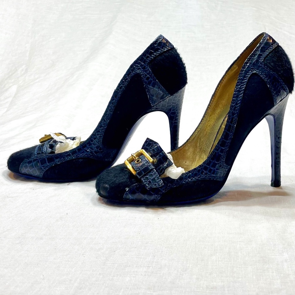 DSQUARED2 - Pony & Alligator 4.5" Heels - Navy - Size 37